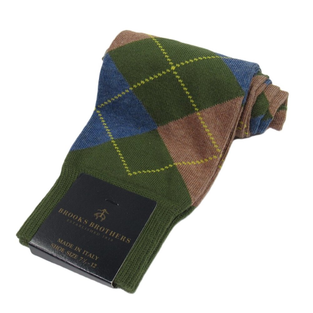 Brooks Brothers Men's Full Argyle Dress Socks Olive Green Made in Italy One Size